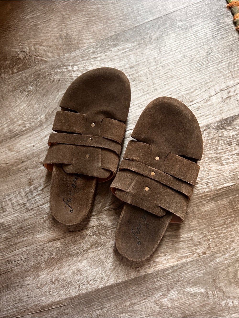 Brown Suede Slide Sandals